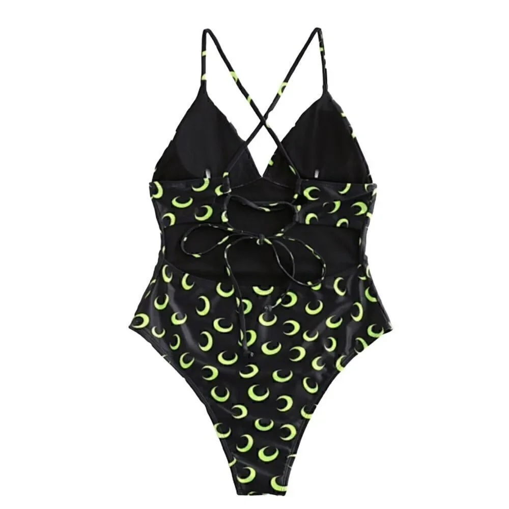 Zaful Swimsuit Black Neon Crescent Moon Size Small NEW With Tags